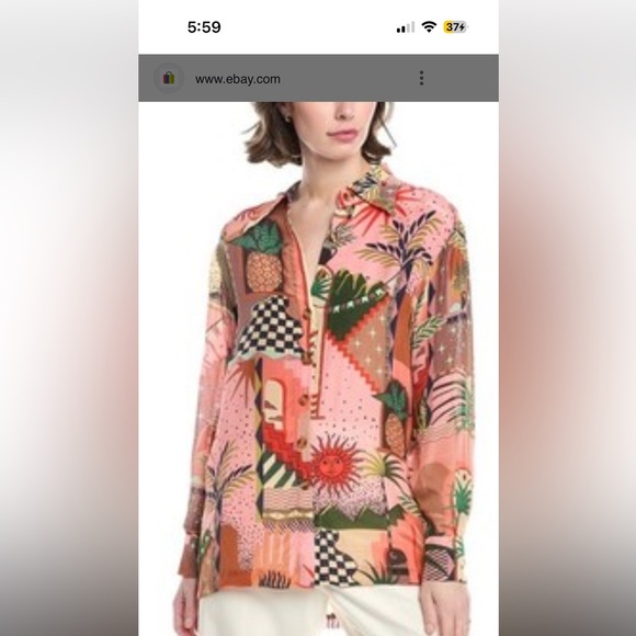 Farm Rio Rio shirt. Size S. EUC. Colorful Graphic Button-Up Shirt - Picture 1 of 3
